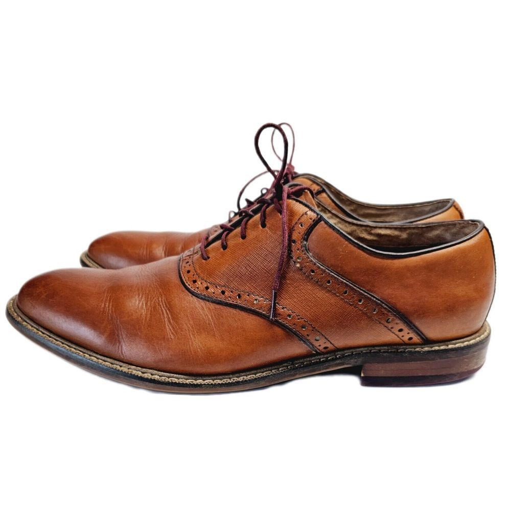 Aston Grey Ybilia Oxford Dress Shoes Men 8.5 Cognac Brown Leather Brogue Lace Up